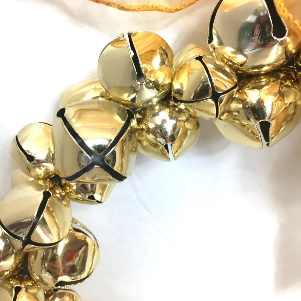 Door Bell Wreath Gold Jingle Bells Gold Bow